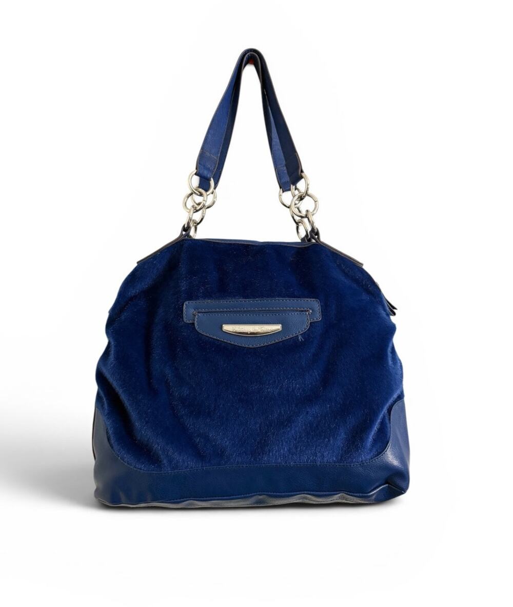Blue Kathy Van Zeeland Vintage Stylish Fur Cross Body Bag